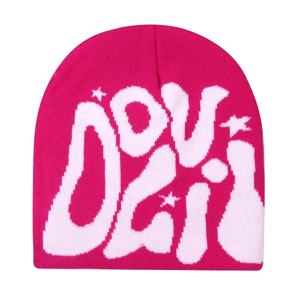 Y2K Letter Knit Beanie, Warm Ski Hat