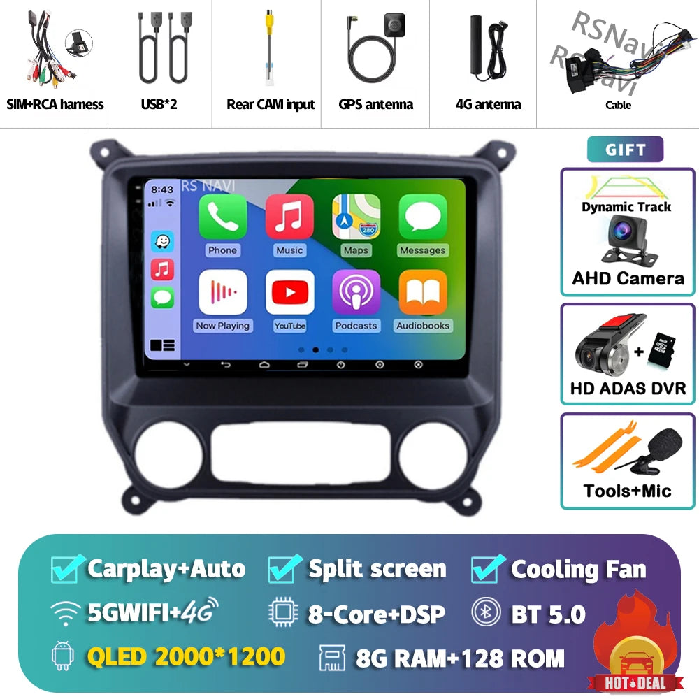 Android 16 Carplay Auto Car Radio Multimedia For Chevrolet Silverado 3 GMTK2 2014 2015 2016 2017 2018 Autoradio Stereo Head Unit