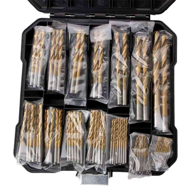 50/99pcs Titanium Coated High Speed Steel Drill Bit Set Hex Shaft Straight Spiral Twist Bits for Metal Wood Plastic Drilling