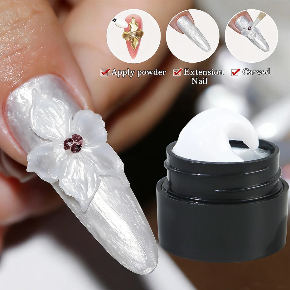5ml Pearl White 3D Sculpting Gel for Nail Polish Non-Stick Hand Extension Gel 3D Shaping Carving Flower Gel  DIY Nail Art Decor