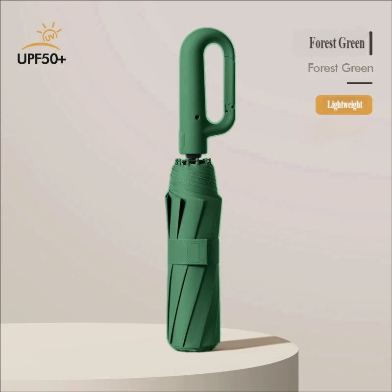 Large Automatic Ring Buckle Folding Umbrella • Business Custom • Black Glue • Windproof • Sun & Rain Dual-Use