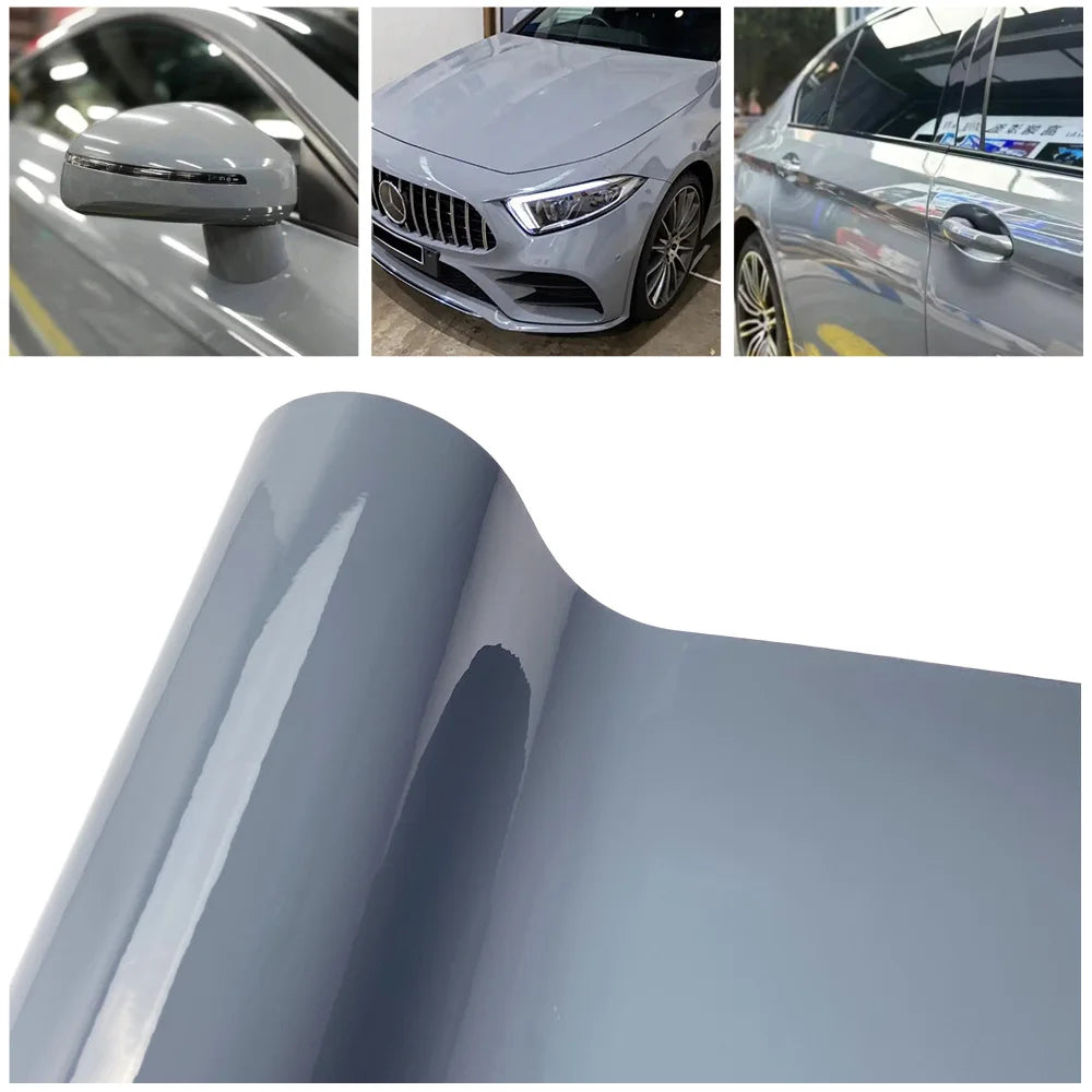 High Gloss Grey Vinyl Wrap Film for Motorcycle Car Accessories Auto Styling Waterproof DIY Vinyl Shiny Sticker Decoration