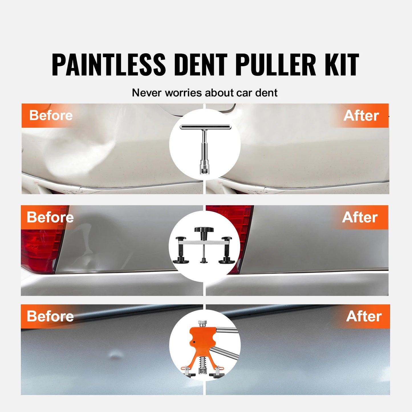 SucceBuy 107 PCS Dent Removal Kit, Paintless Dent Repair Kit Suction Cup Dent Puller for Auto Body Dents, Hail Damage, Door Ding
