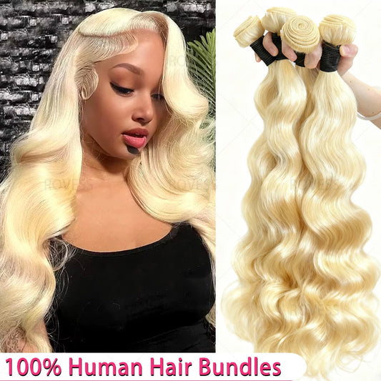 Colored Blonde 613 Human Hair Bundles 30 Inch Honey Blonde Body Wave Bundles 100% Unprocessed Raw Human Hair Extensions Bundles