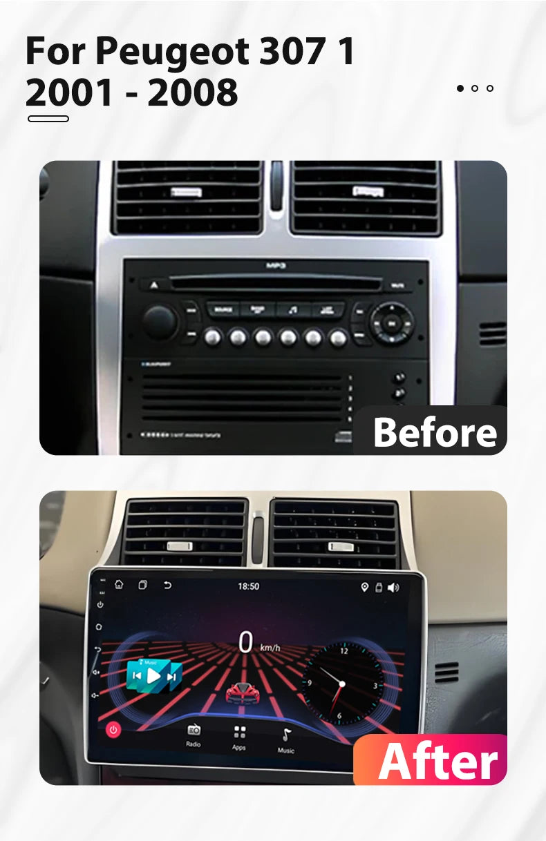Car Radio Android 16 2din For Peugeot 307 1 2001 - 2008 GPS Navigation Smart Car Systems Wireless Android Auto Carplay 8 Core 4G