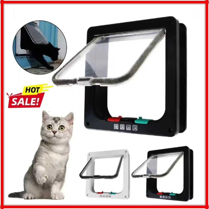 4-Way Lock Kitten Flap Door - Safety Gate for Small Pets