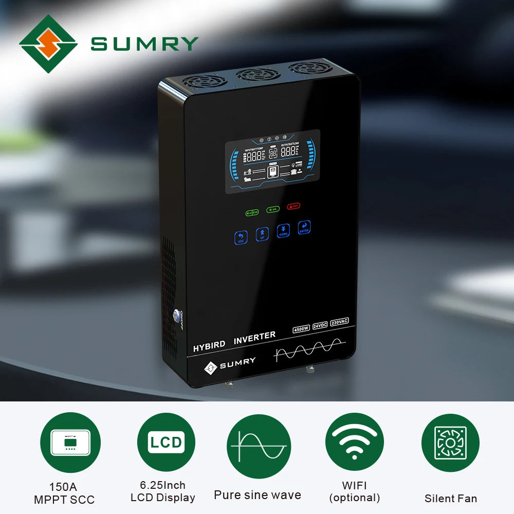 SUMRY 4KW 6KW 120V Off Grid Solar Inverter 24V 140A 5600W MPPT Charger Pure Sine Wave Home Inverter 6.25 Inch LCD Display