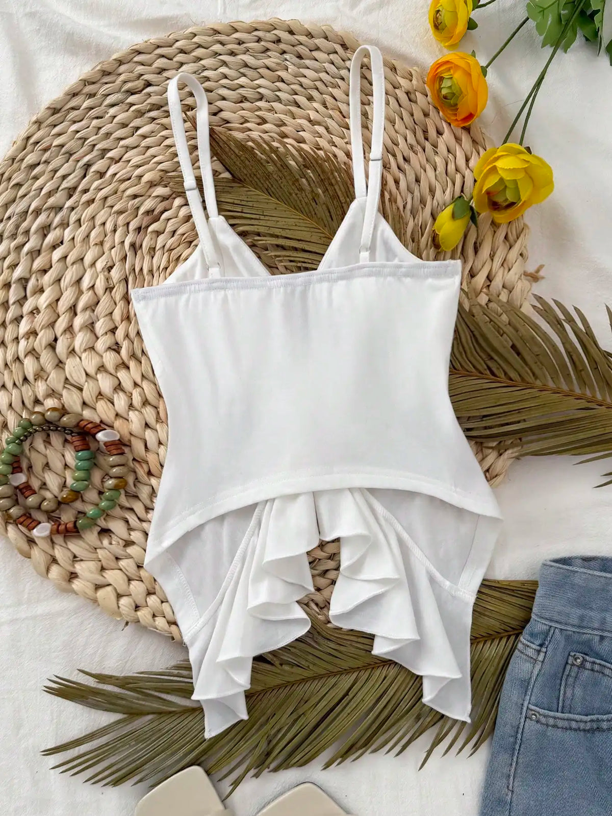 Women's ruffle hem deep V crop camisole — view 2 of 14