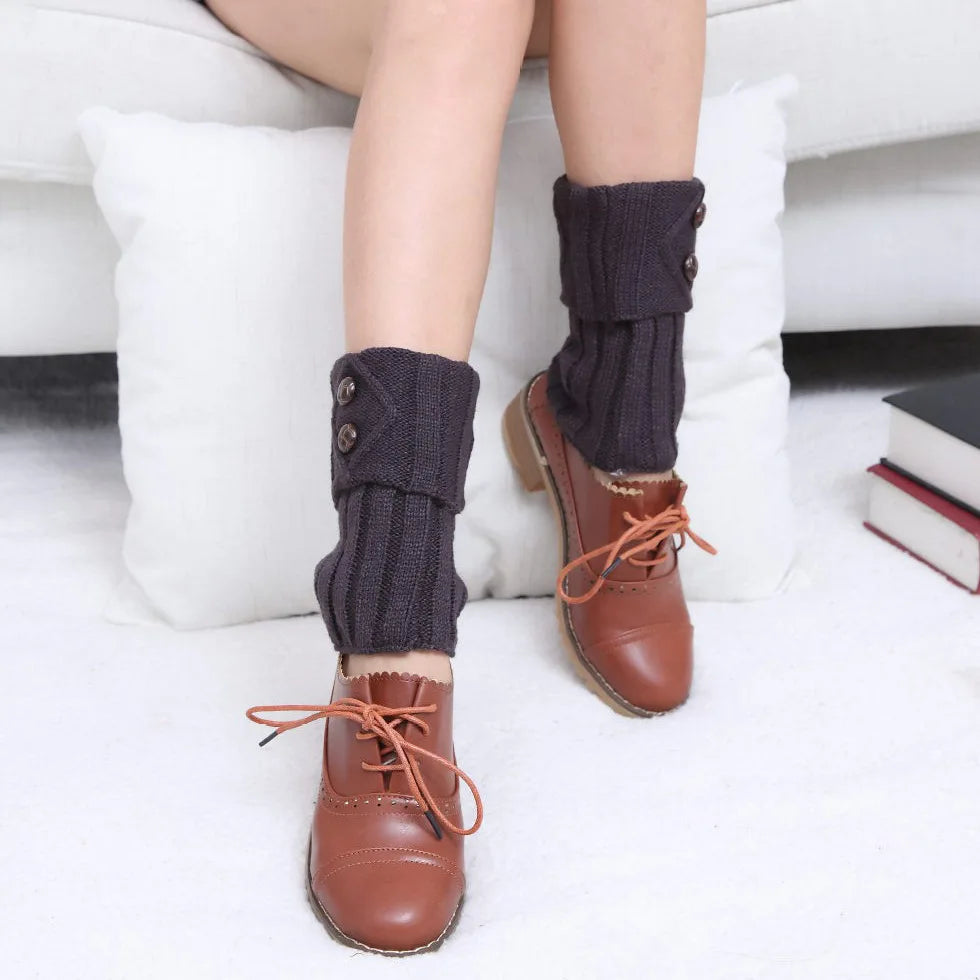 Women's Knit Boot Cuffs, Short Leg Warmers with Buttons