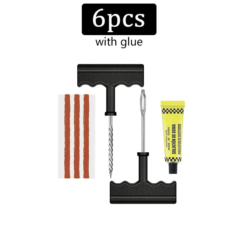 Car Tire Repair Kit for Tubeless Tires: Rubber Strips, Glue & Plug Tools - Auto/Motorcycle Puncture Maintenance