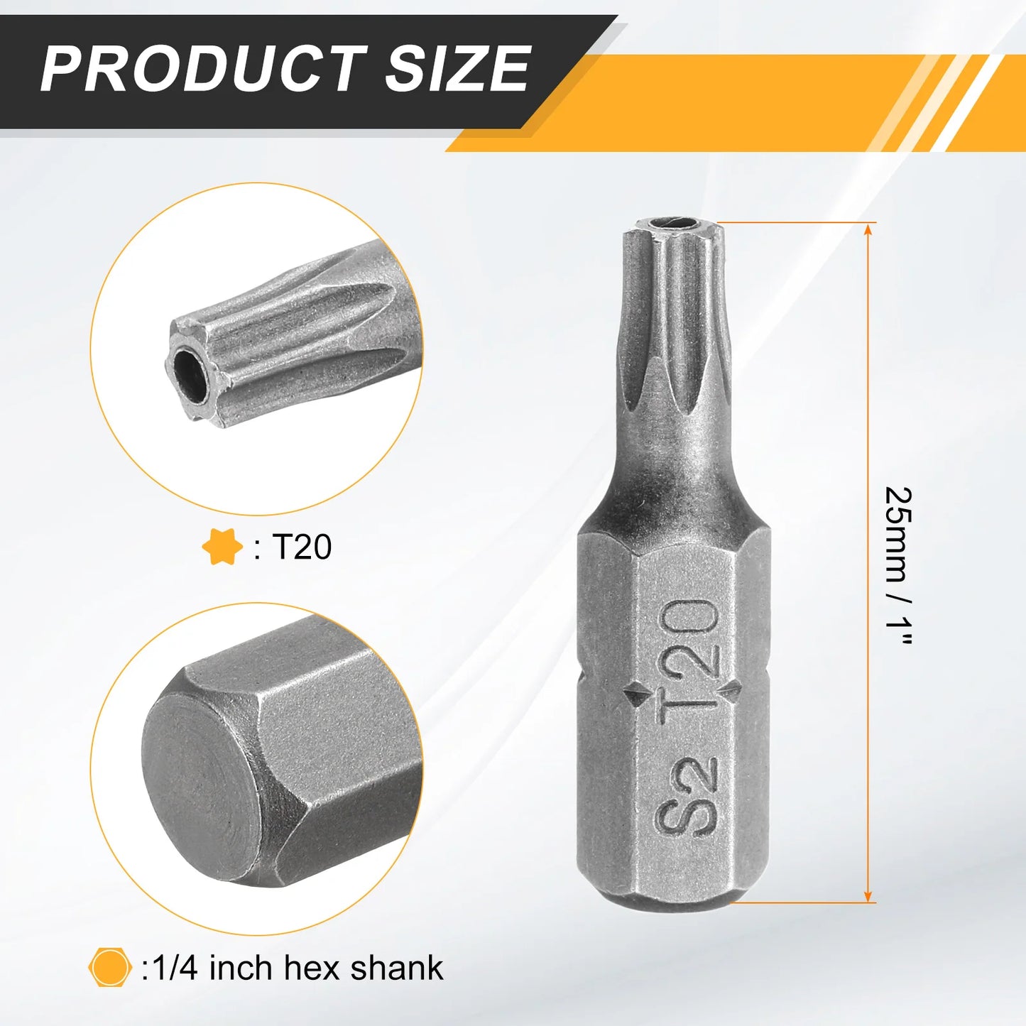 2/5/10pcs T6 T8 T10 T15 T20 T25 T27 T30 T40 Torx Screwdriver Bit 1/4" Hex Shank 25mm S2 Star Head Hex Security Screw Driver Bits