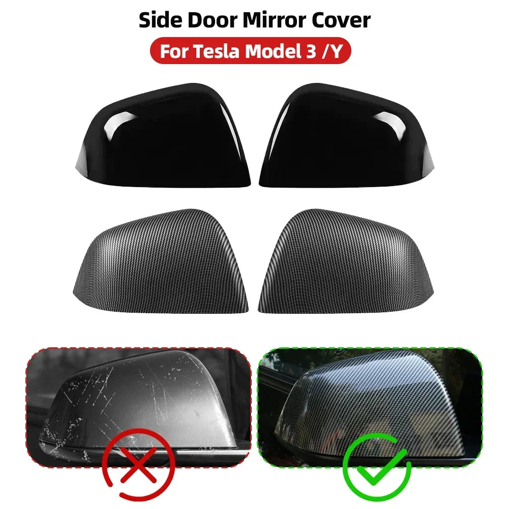 2PCS Car ABS Paste Side Door Mirror Cover For Tesla Model 3 Model Y 2021-2023 Auto Exterior Accessories Sides Rearview Cover