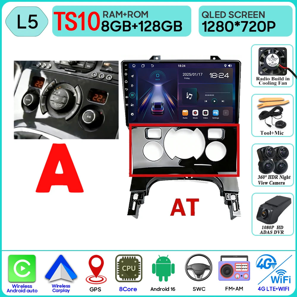 Carplay Android 16 For Peugeot 3008 5008 AT MT 2009 2012 -2016 Screen Video Car Radio GPS Navigation Car Monitor DVD DSP Stereo