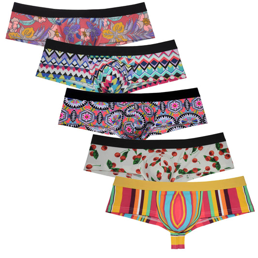 Men's Bikini Boxershorts Brazilain Underwear Male Swim Briefs ThongS Bulge Pouch Cheeky Trunk 1/2 Back Coverage Panties Printed