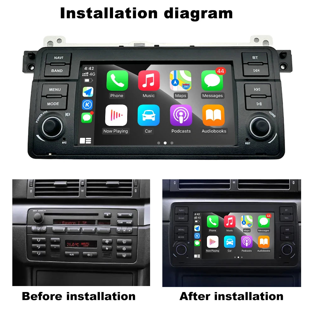 Car Stereo with Apple CarPlay & Android Auto, Compatible with BMW 3 Series E46 (1999-2005)