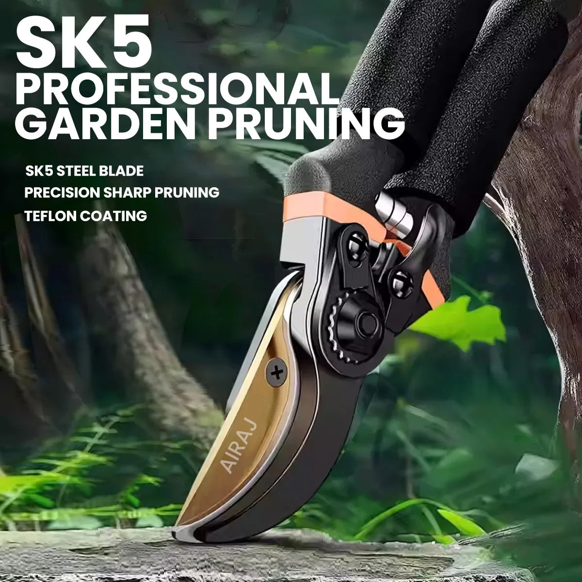 AIRAJ 8.5" Pruner Shears SK5 Blade – Bypass Pruning Scissors for Bonsai, Fruit Trees & Flowers