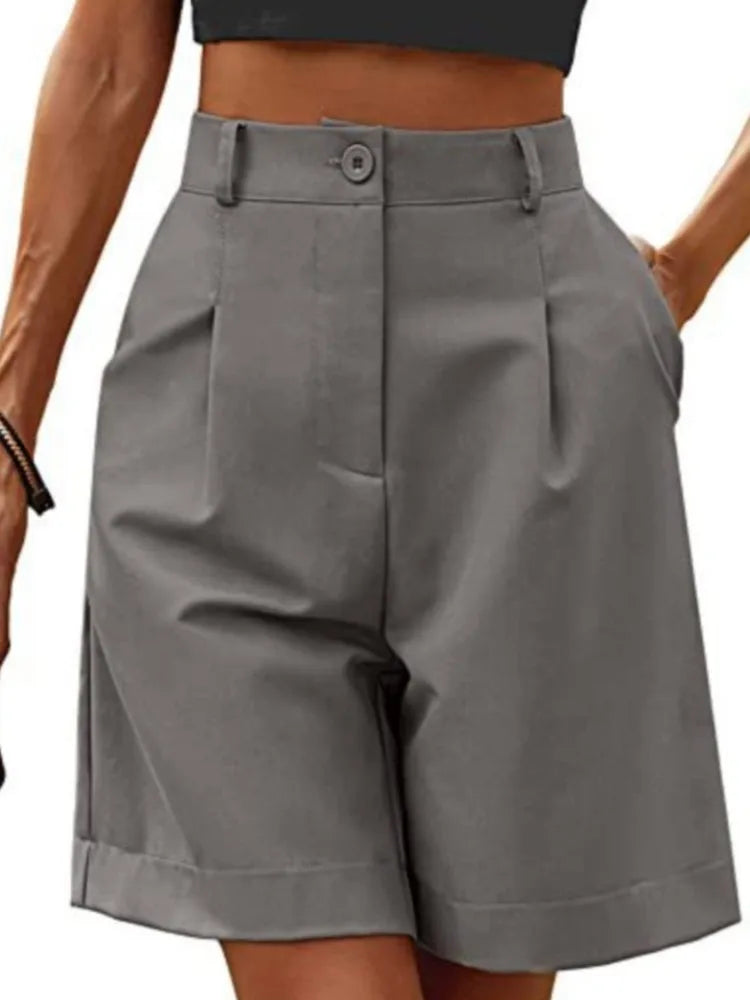 Women's High-Waist Wide-Leg Casual Shorts – Loose Slimming Straight Breathable Street Trend Five-Point Pants