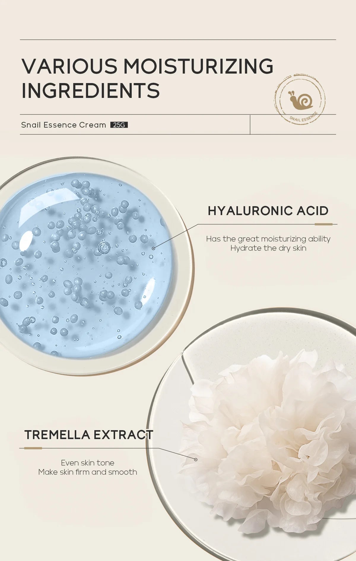 Crema facial de caracol LAIKOU, crema hidratante con ácido hialurónico, suero suavizante y nutritivo, crema de día para el cuidado facial.