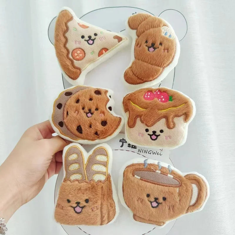 Plush Squeaky Food Dog Toys - Baguette, Pizza & Cake Shapes - photo 3