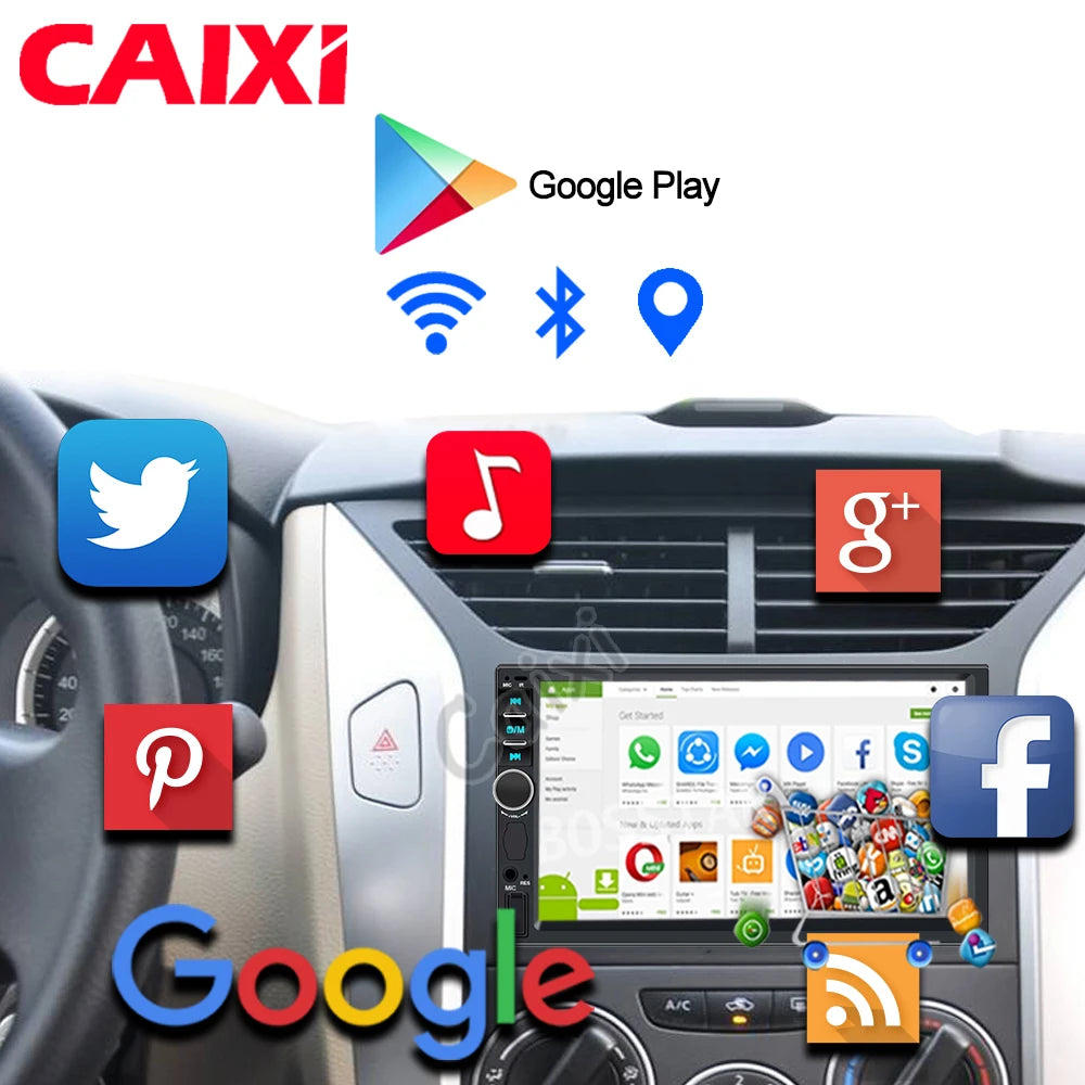 CAIXI Universal 2-DIN Android 14 Car Stereo — CarPlay, Android Auto, GPS for Toyota, Nissan, Jeep, Hyundai, Kia, Chevrolet, VW, Fiat