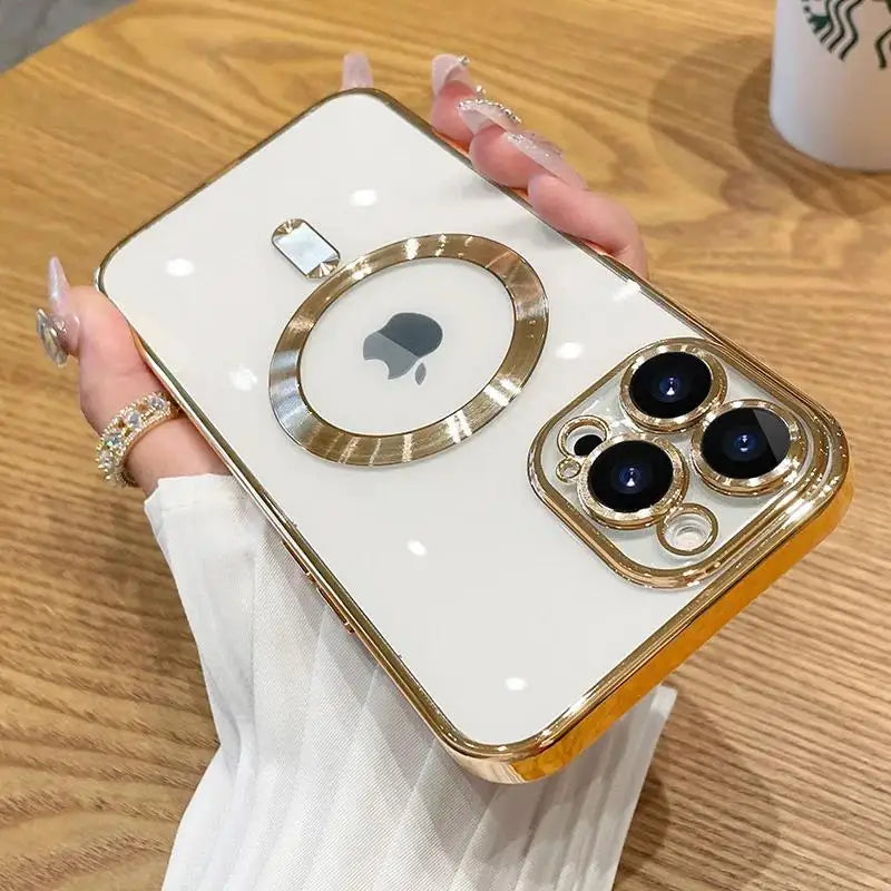 Magnetic Plating Phone Case Compatible with iPhone 11 to 16 Pro Max - Camera Lens Protector, MagSafe Wireless Charging Cover