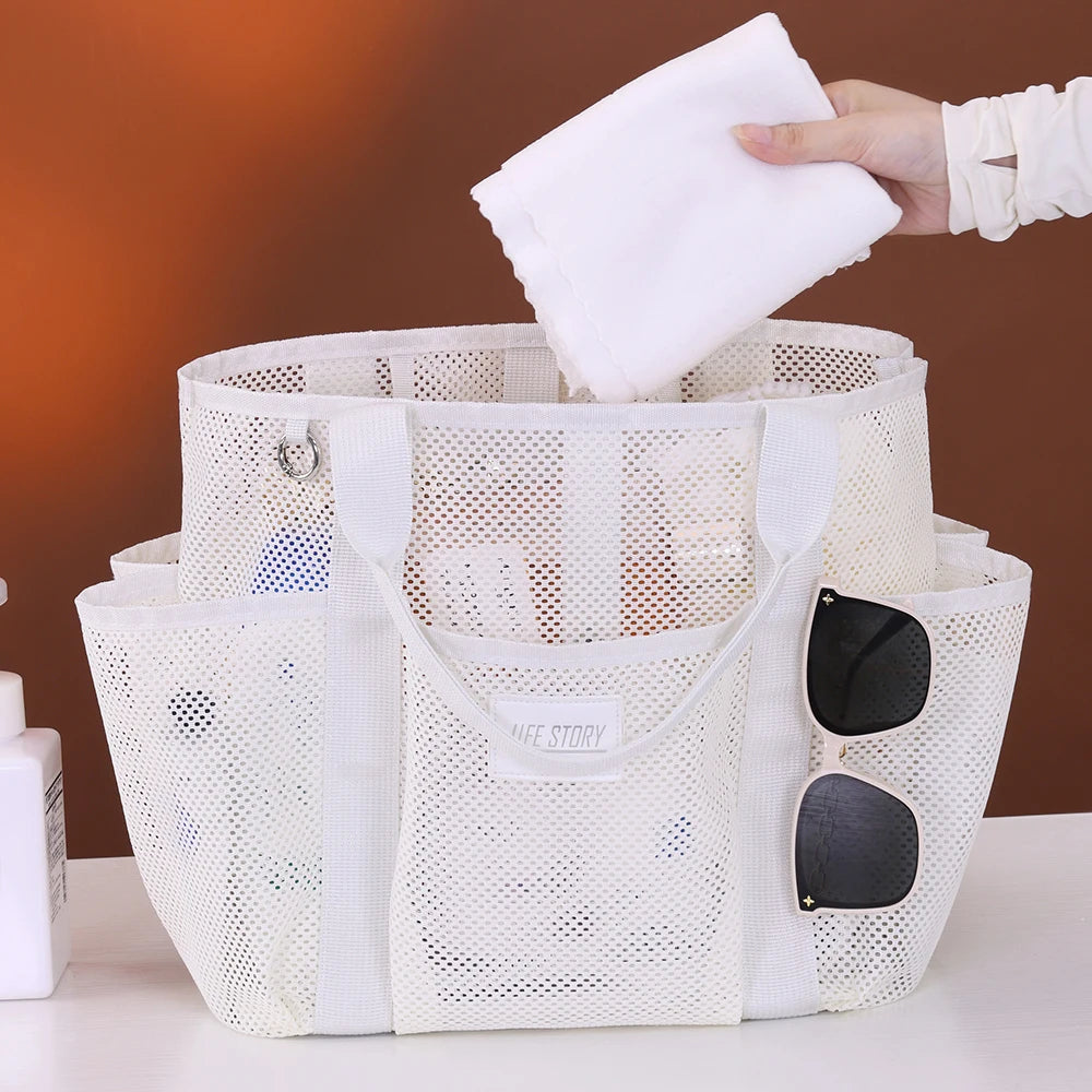 1pc Multi functional Multi pocket Mesh Beach Bag Fitness Sports Storage Bag Seaside Swimsuit Bag Drainage Handheld Swimming Bag