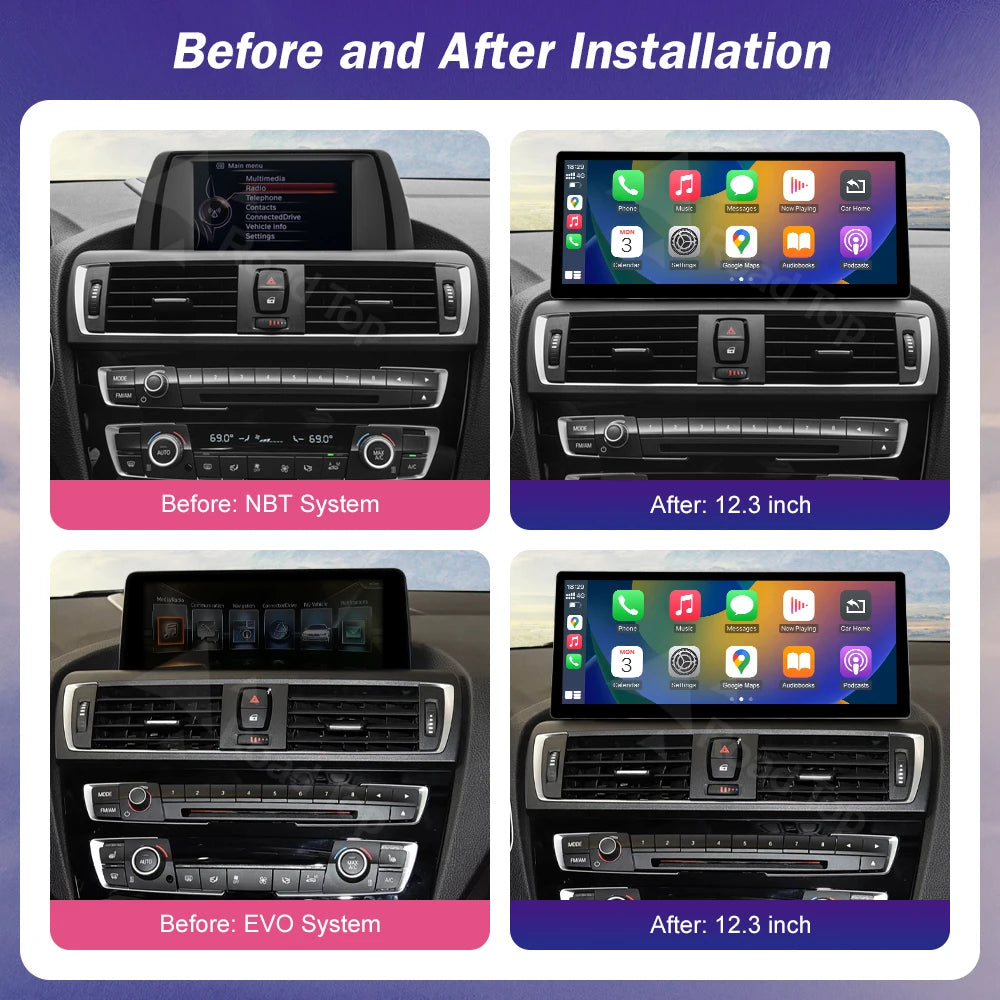 12.3" Ultra-Thin Wireless CarPlay Screen for BMW 1/2/3/4 Series F20 F21 F22 F23 F30 F31 F33 F36 — CIC/NBT/EVO