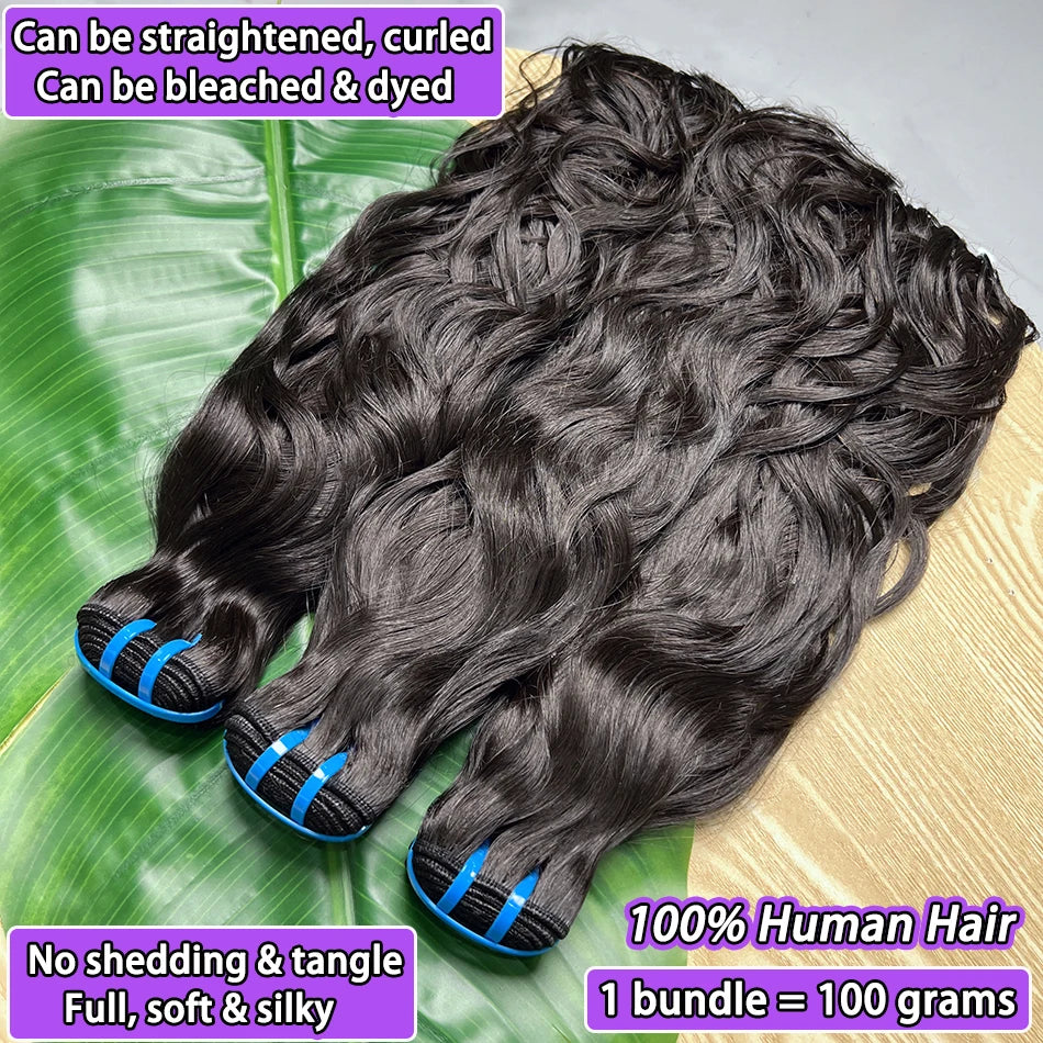 18A Natural Wave Hair Bundles Double Weft Vietnamese Wavy Natural Black Color #1B 100% Raw Virgin Human Hair Weave Extensions
