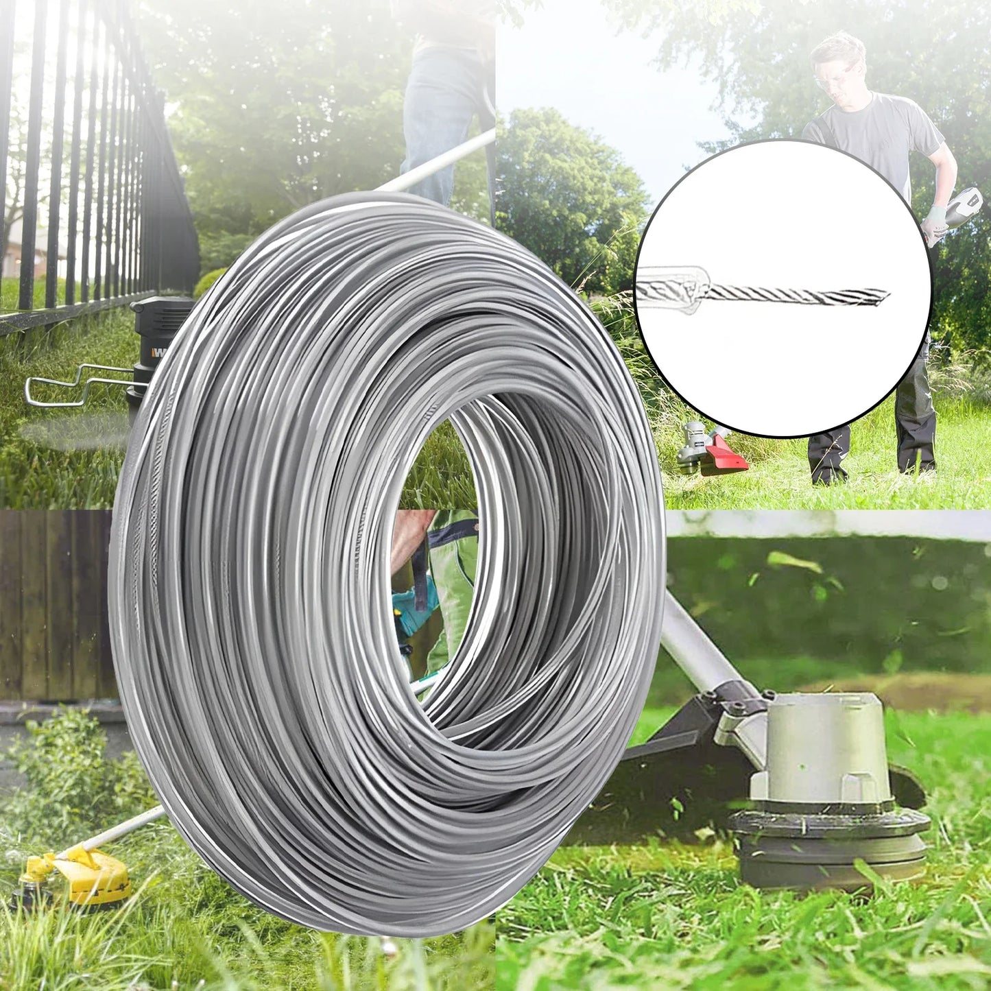 2.4/2.7/3.0/4.0mm*15m Steel Wire Nylon Grass Trimmer Line Brushcutter Trimmer Rope Lawn Mower Cord Durable Steel Trimmer Line