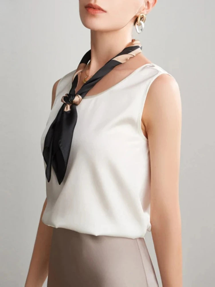 Summer Satin Mulberry Silk Tank Top Casual Versatile Champagne Tops Woman 2026 New Fashion Elegant Vest Loose Sleeveless T-shirt