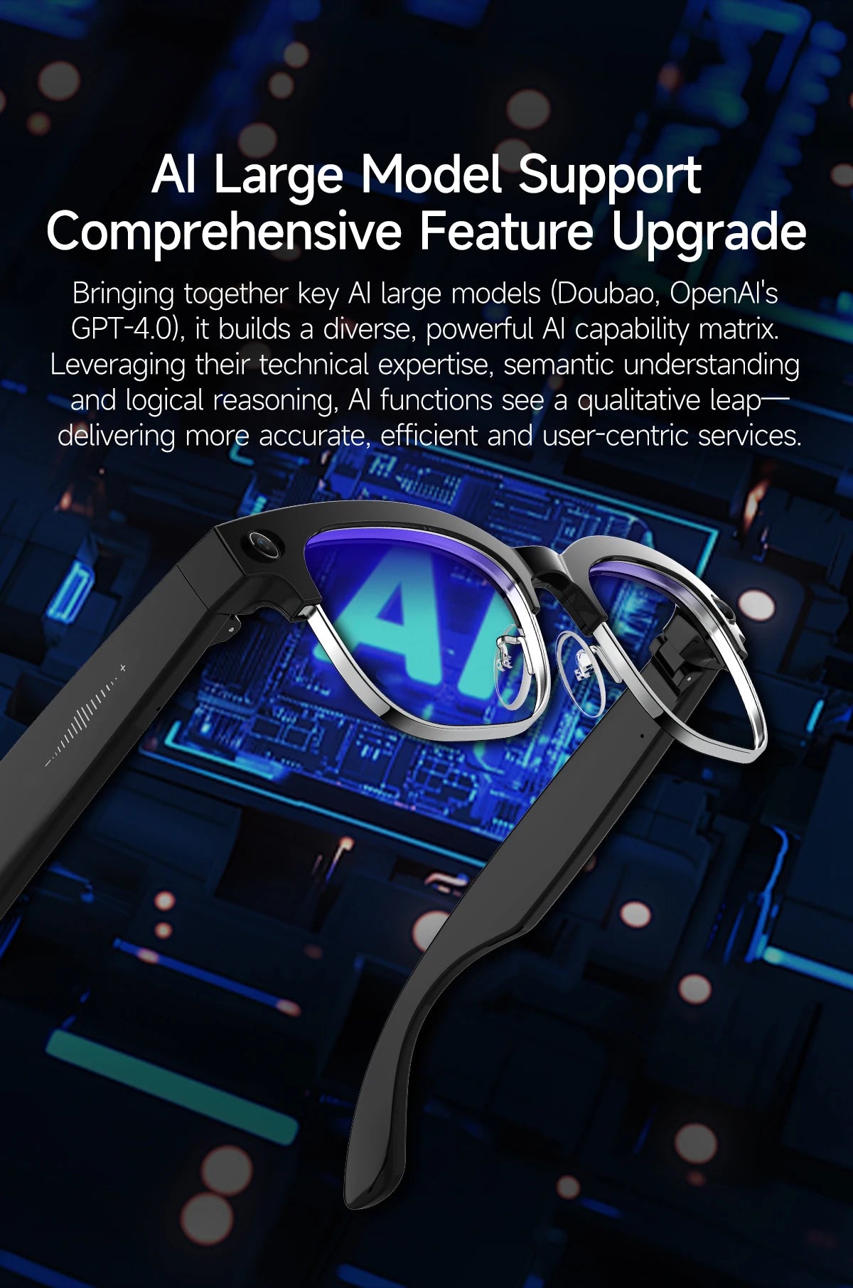 GUHUAVMI W630 AI Smart Glasses – 800MP Dual Camera, 4K Video, BT 5.3, AI ChatGPT, Voice Translation & Blue Light Blocking