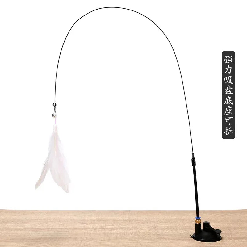 Cat Teaser Toy - Interactive Bell & Feather Wand - Long Suction Cup Pole for Exciting Playtime Adventures - Ultimate Cat Toy