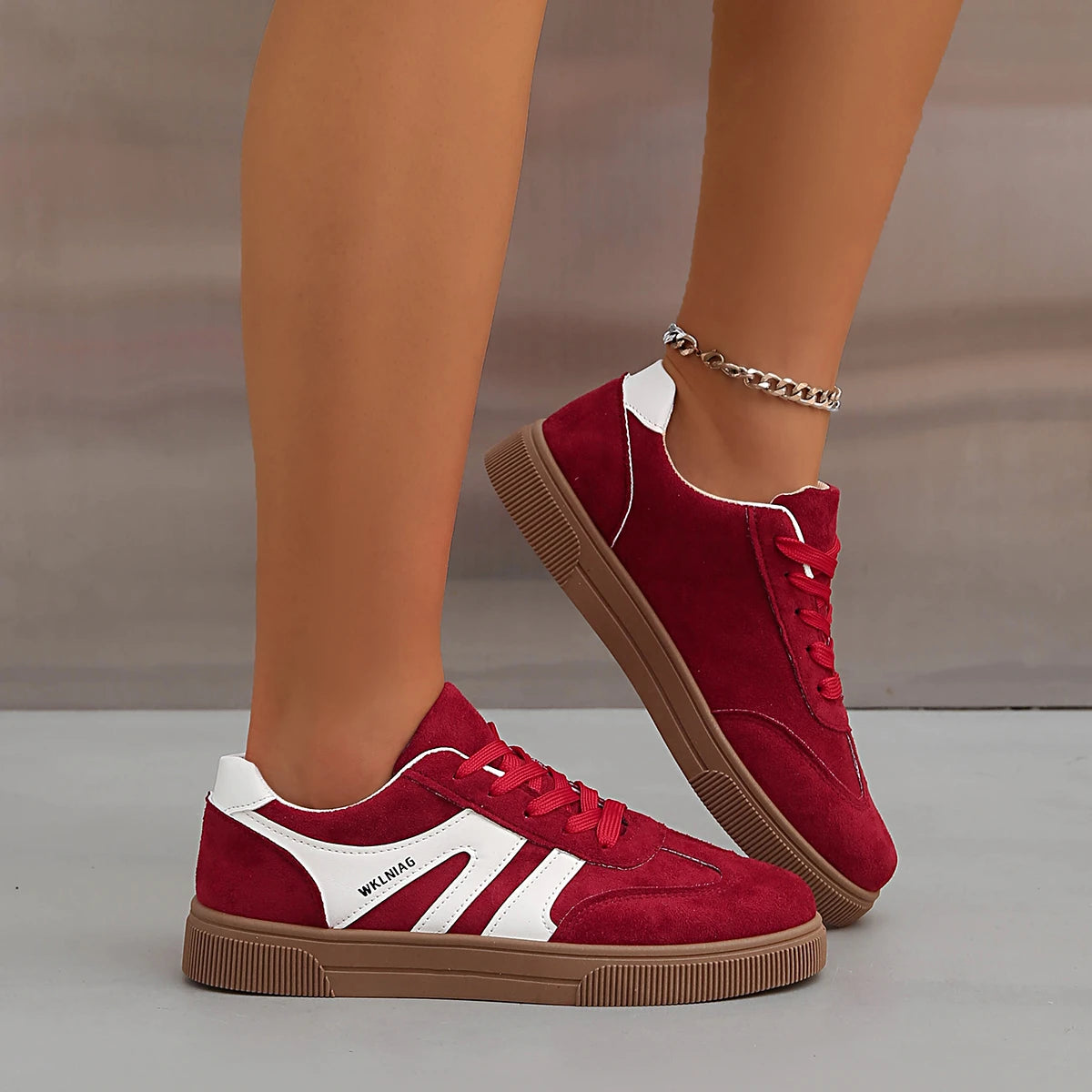 Suede Thick-Sole Trainers for Women — Non-Slip Breathable Lace-Up Walking Shoes