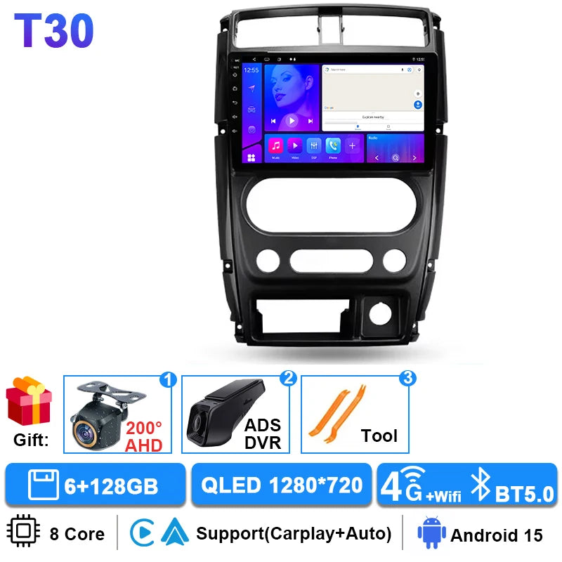 Android 15 Carplay Auto Car Radio For Suzuki Jimny 3 2005-2016 2017 2018 2019 Multimedia Player GPS Stereo DSP WiFi+4G Head Unit