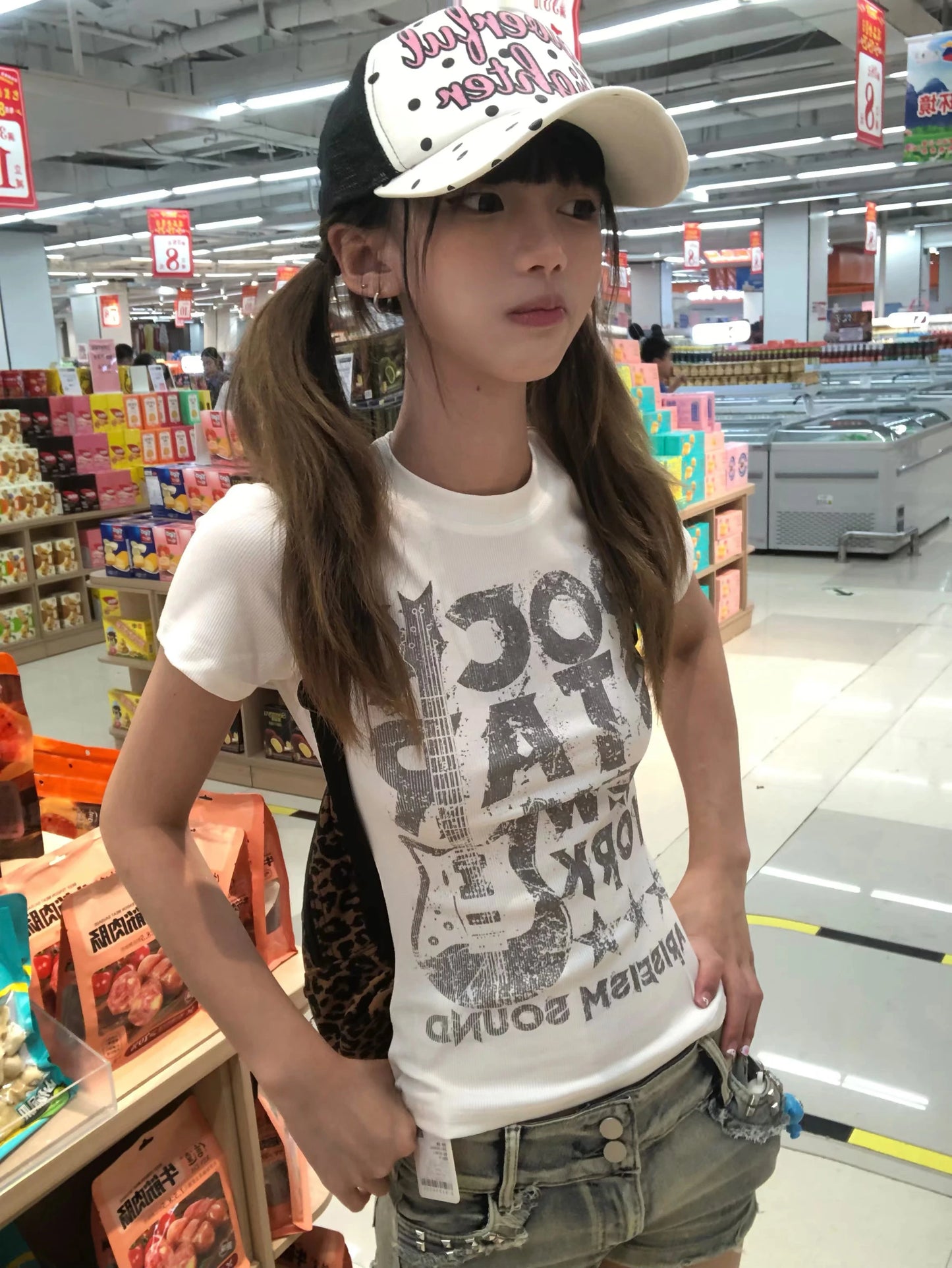 Karrram Japanese Y2k Letter Print T-shirt 2000s Style Short Sleeve Crop Top Vintage Harajuku Ribbed Tee Shirt American Retro 90s