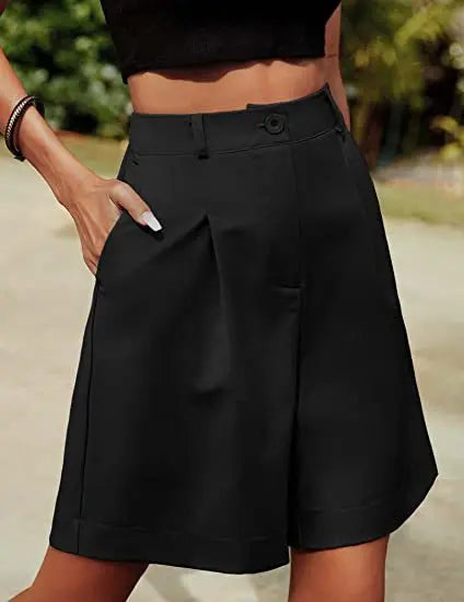 Women's High-Waist Wide-Leg Casual Shorts – Loose Slimming Straight Breathable Street Trend Five-Point Pants