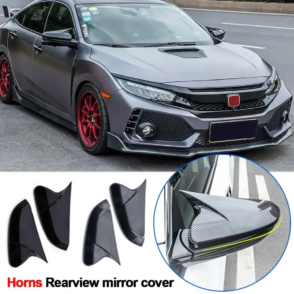 For Honda Civic 10th 16-19 1Pair Ox Horn Shape Car Carbon Fiber Style Rear View Side Mirror Cover Rearview Caps Accessories