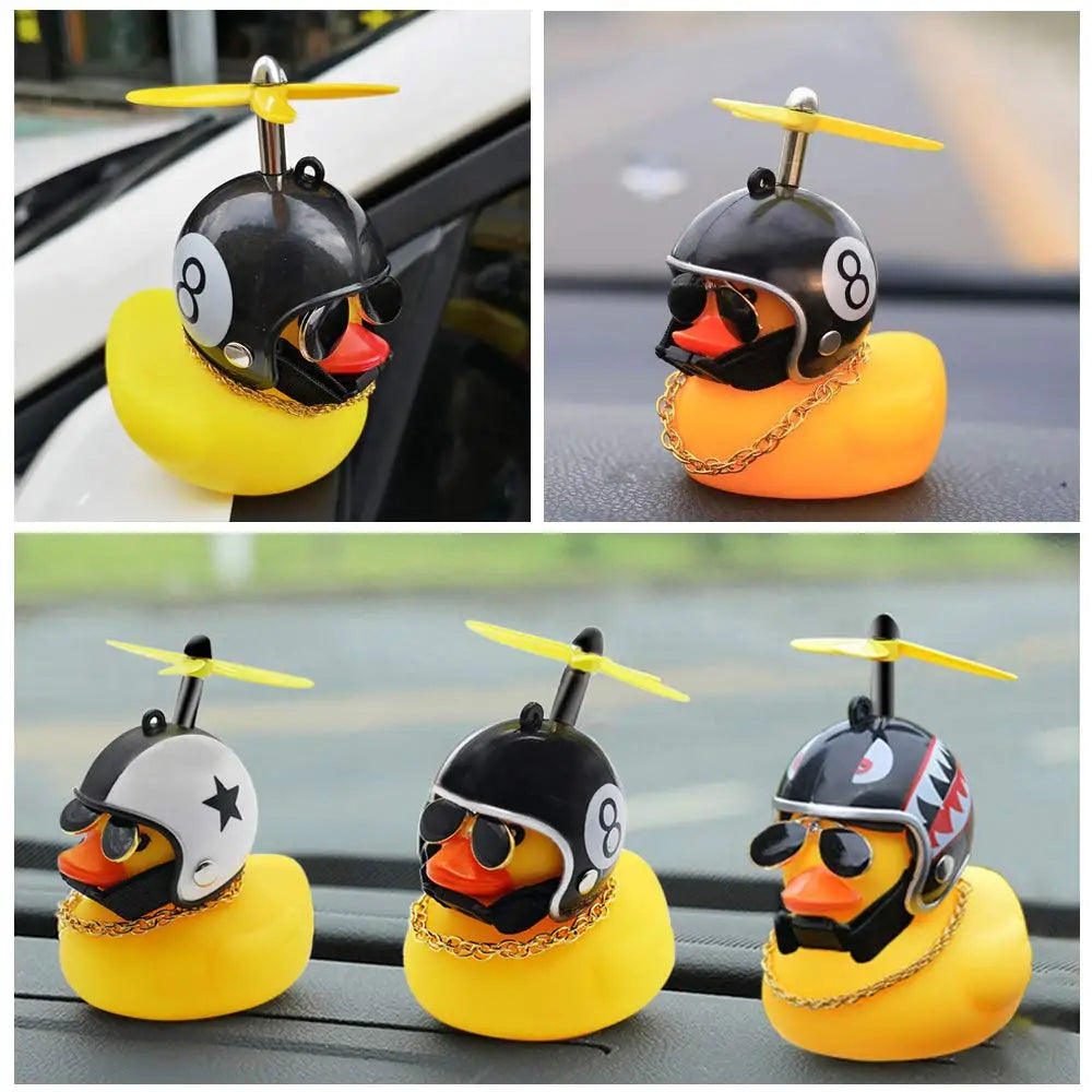 Motorcycle Accessories Cute Duck with Propeller Helmet Broken Wind Rubber Duck Toy Car Bicycle Small Yellow Duck Decor Ornaments