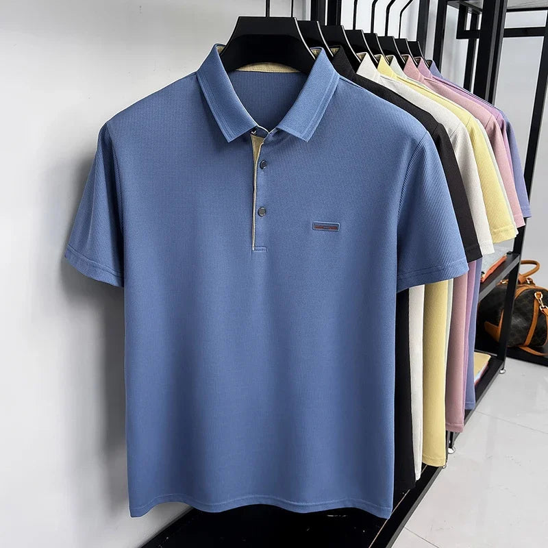 Men's Honeycomb Jacquard Polo - Breathable Mesh, Metal Buttons