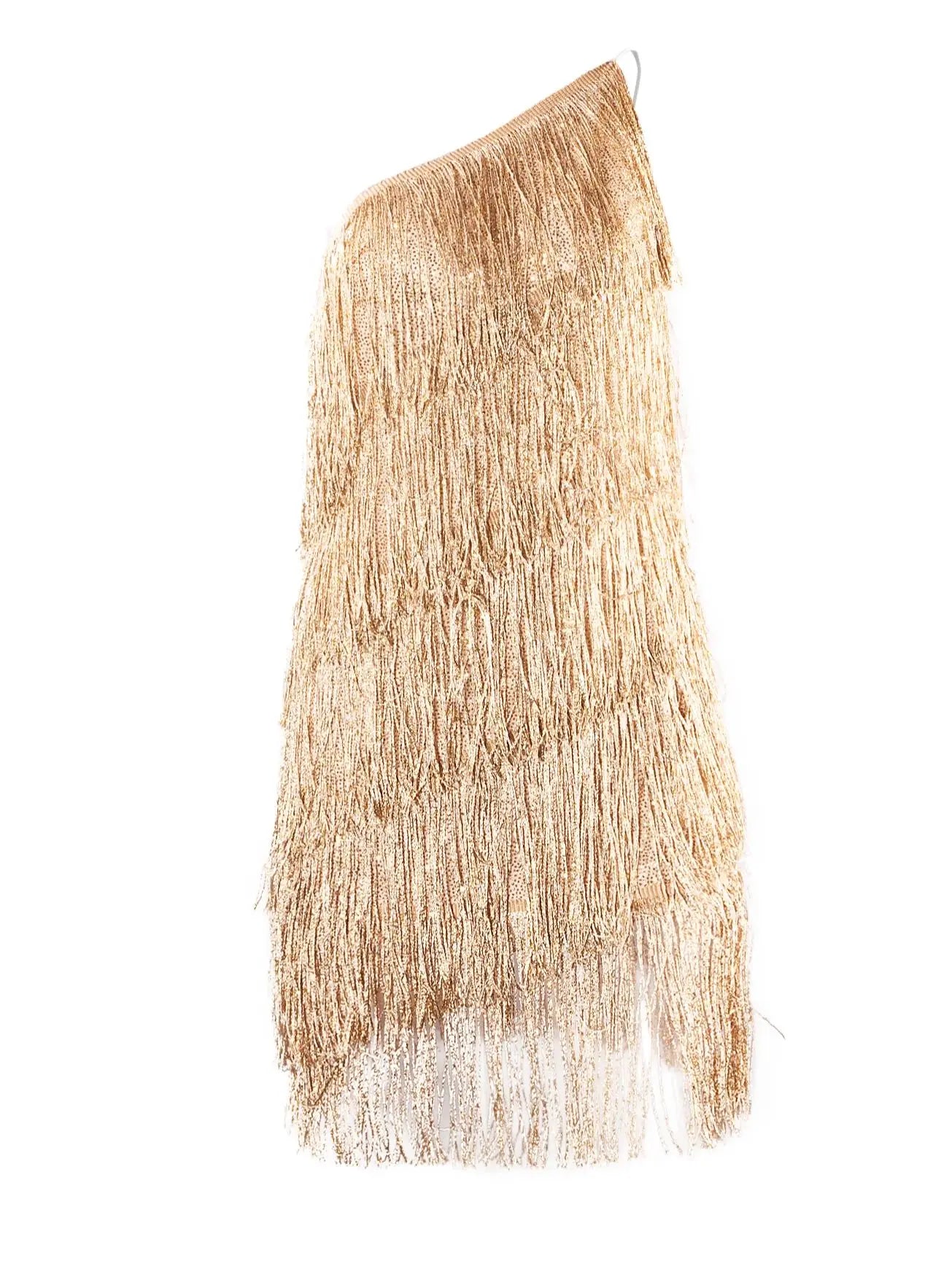 Women's one shoulder tassel slim fit dress, nightclub short skirt, sleeveless dress, solid color dress
