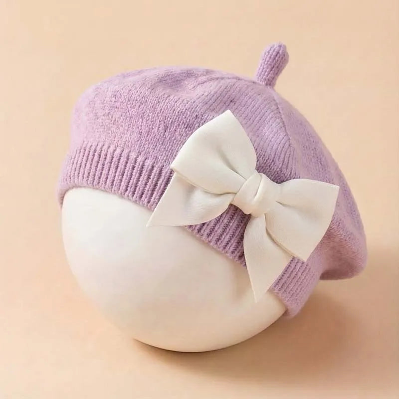 Baby Girl Knit Beret with Bow - Soft Infant Painter Hat - photo 8