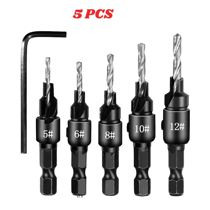 4/5 PCS Woodworking Countersunk Head Drill And Chamfering One Piece Hexagonal Handle Countersunk Fried Dough Twist Drill