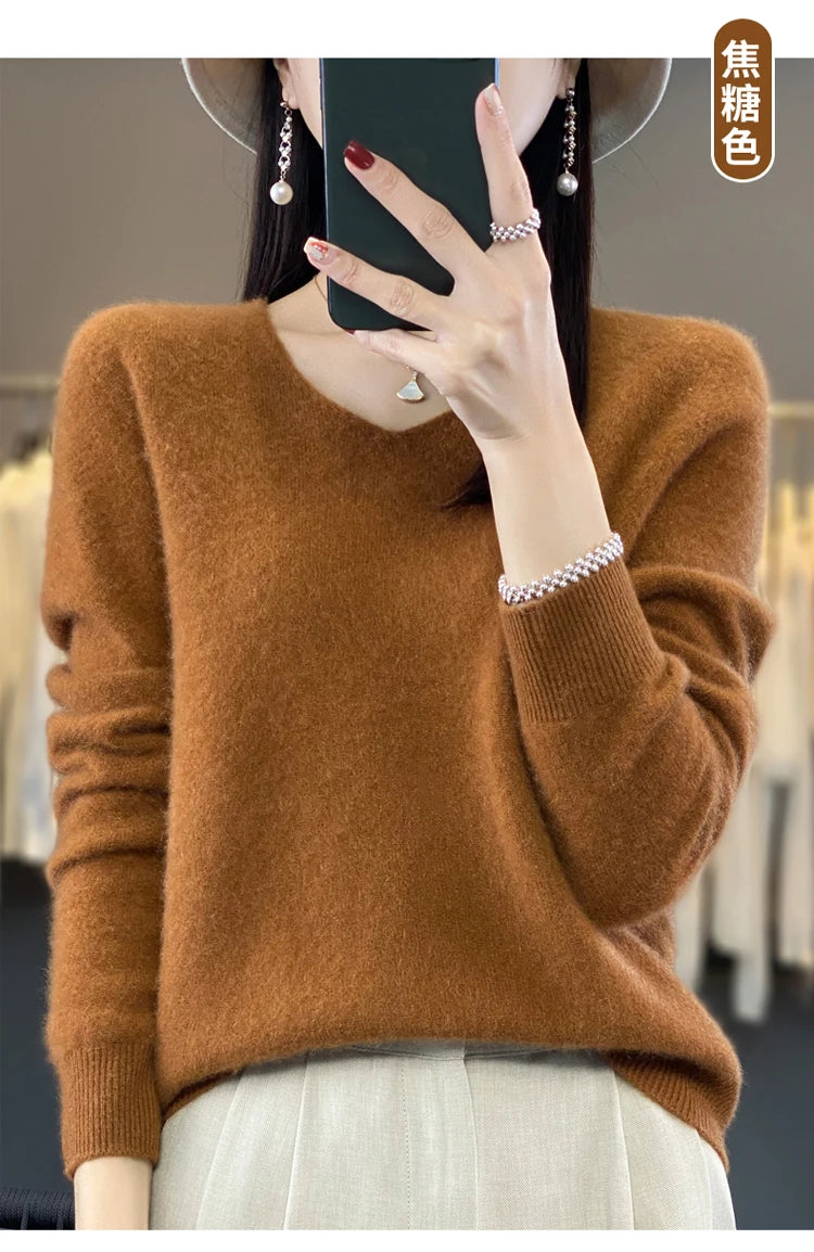 Women's Merino Wool V-Neck Sweater