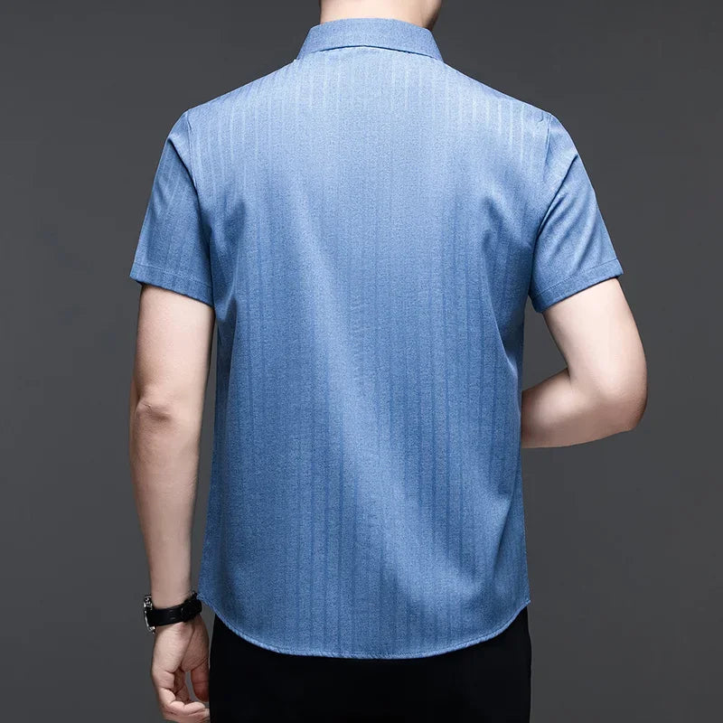 Men's Striped Short-Sleeve Shirt - Button-Down Collar, Chest Pocket