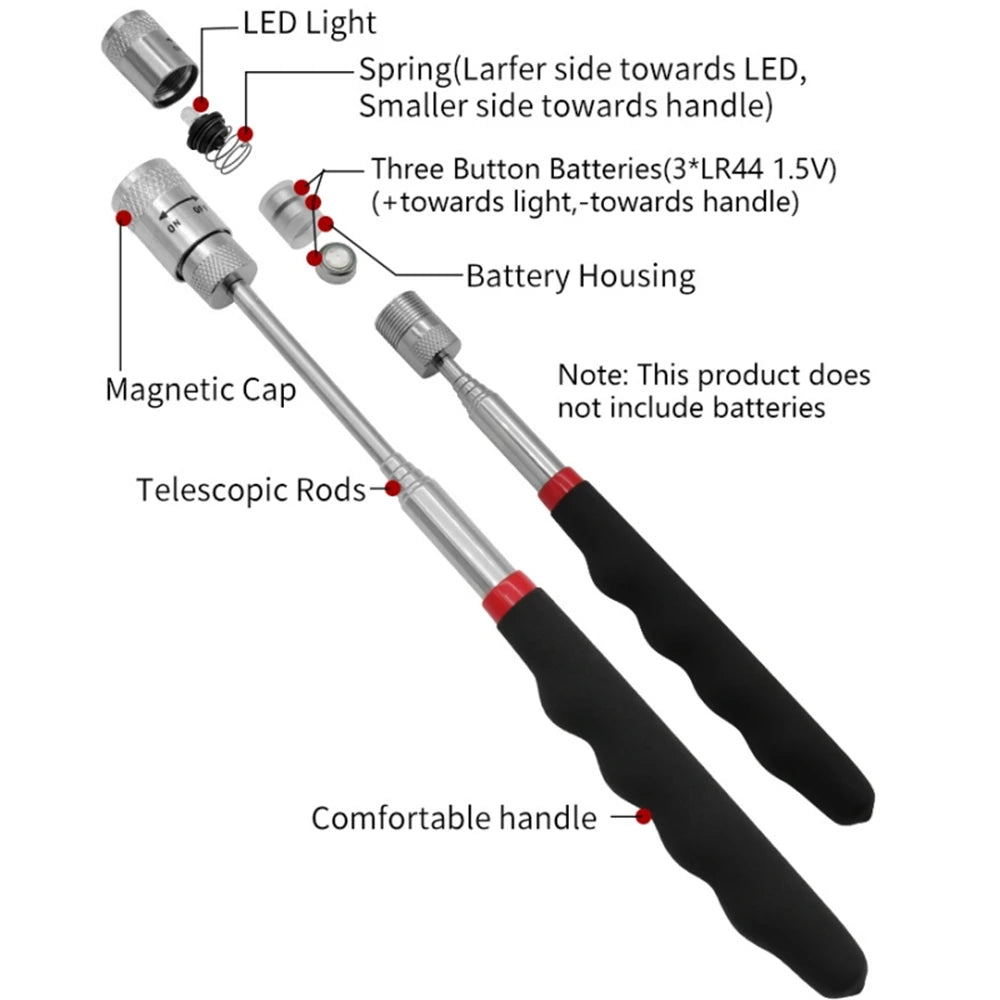 Telescopic Adjustable Magnetic Pick-Up Tools Magnetic Telescopic Magnet Grip Long Pen Telescopic Magnet Stick with LED Light