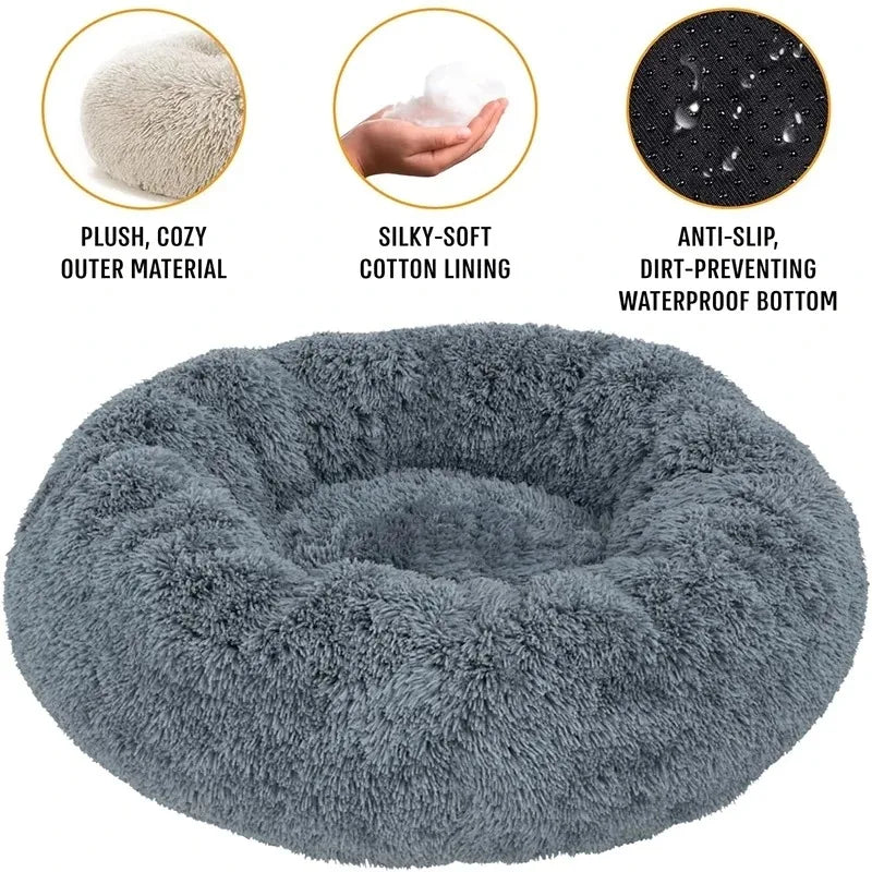 Round Plush Dog & Cat Bed — Washable Warm Basket for Small to Large Pets