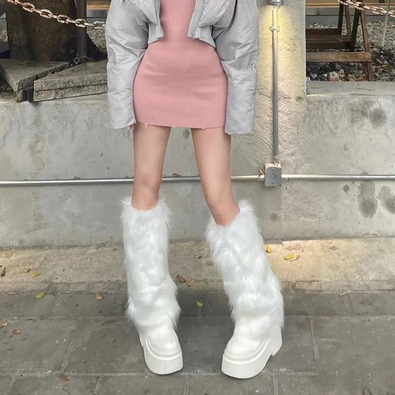 Women's Faux Fur Leg Warmers, Knee Length