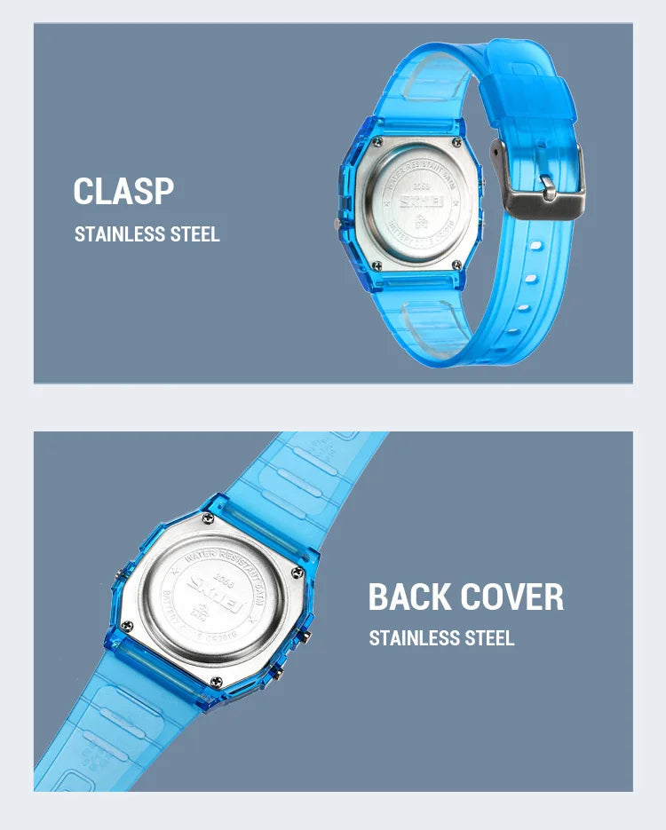 Skmei Women Digital Watches Fashion Transparent Case TPU Strap Led Waterproof Swimming Sports Wristwatch Female Alarm Clock