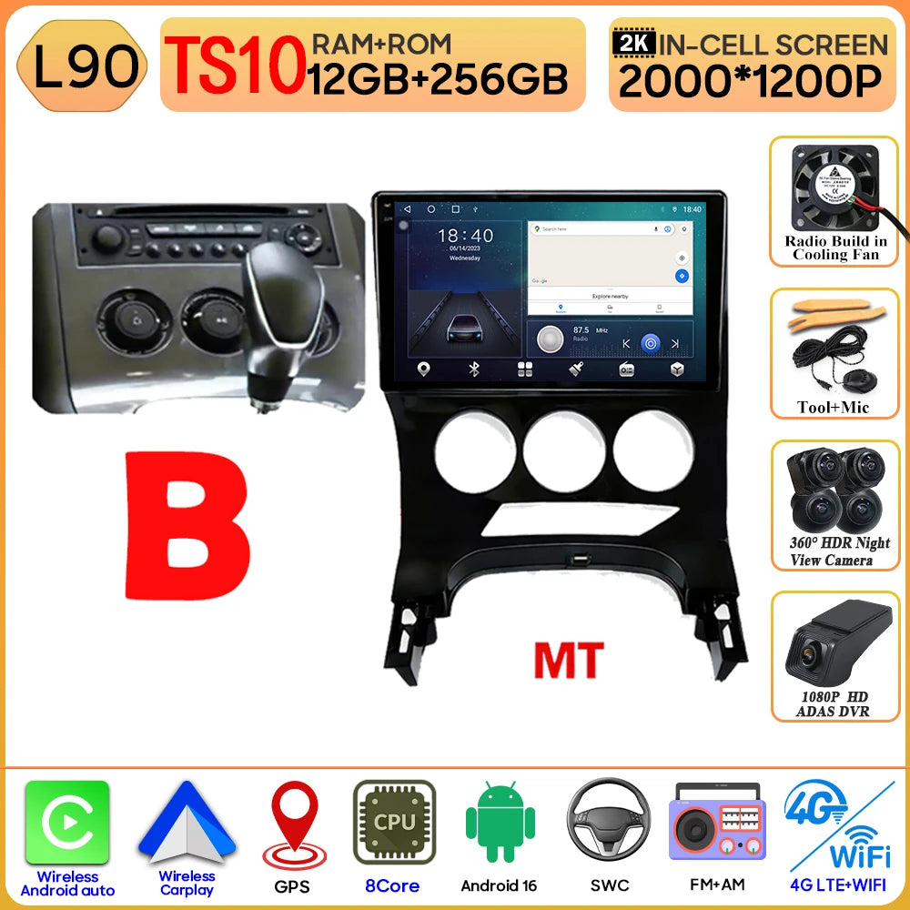 Carplay Android 16 For Peugeot 3008 5008 AT MT 2009 2012 -2016 Screen Video Car Radio GPS Navigation Car Monitor DVD DSP Stereo