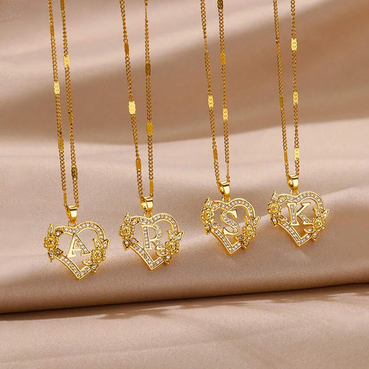 Initial Heart Necklace – Gold-Tone A-Z Letter Pendant